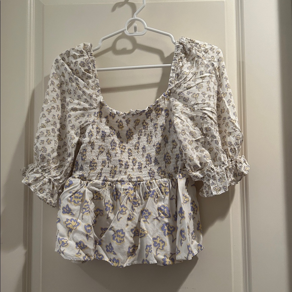 FRENCH CONNECTION Ruffle Puffy Balloon Sleeve tube crop top floral print size XS